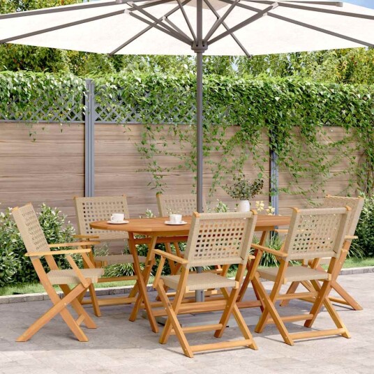 Sammenleggbare hagestoler 6 stk beige polyrotting og heltre 3214563