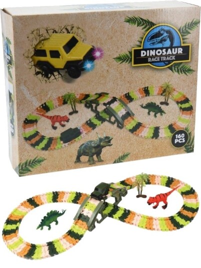 Racerbane Med Dinosaur Fleksibel Bane Og Bil Med Lys 160 Deler Racerbane Med Dinosaur Fleksibel Bane Og Bil Med Lys 160 Deler