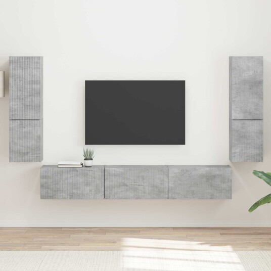 TV benksett Veggmontert 4 pcs Betonggrå Konstruert tre TV benksett Veggmontert 4 pcs Betonggrå Konstruert tre
