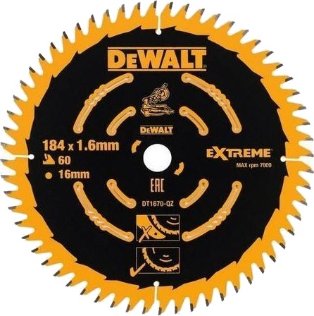 Dewalt DT1670 184mm 60-Tenner Sagblad for Tre og Fibersement