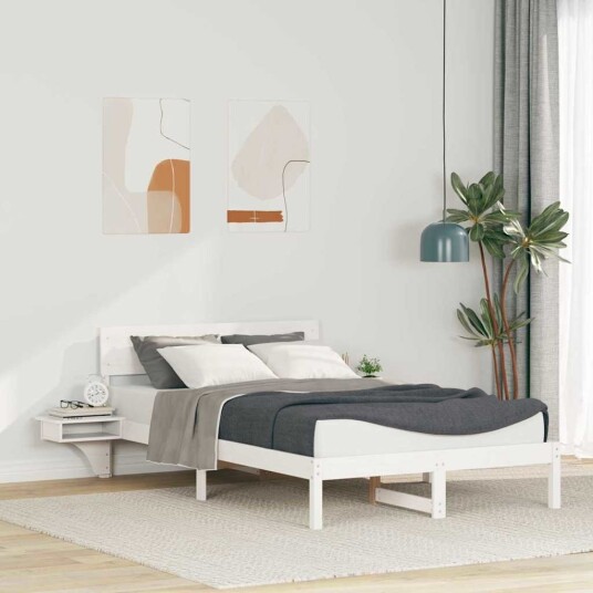 Sengeramme med nattbord Hvit 120 x 190 cm Heltre furu Sengeramme med nattbord Hvit 120 x 190 cm Heltre furu