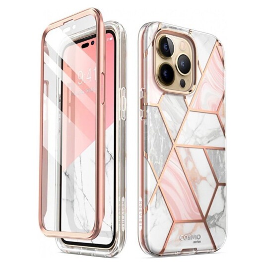 I-Blason iPhone 14 Pro Max i-Blason Cosmo Marble Deksel m. Skjermbeskytter - Rosa