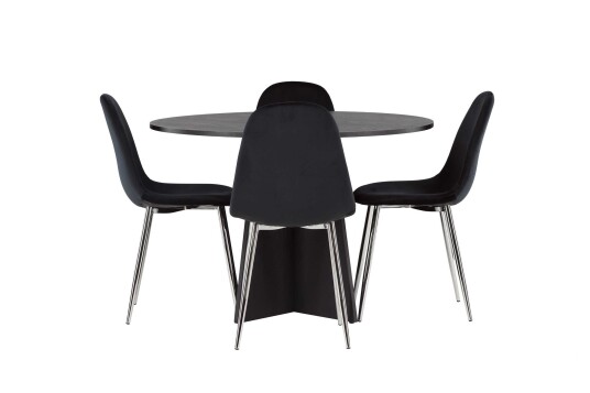 Venture Design Bootcut & Polar spisegruppe Svart/svart 4 stoler & bord 110 cm