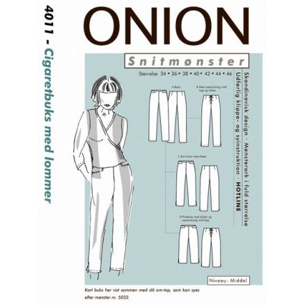 ONION Snittmønster 4011 Sigarettbukse med Lommer Str 34 46