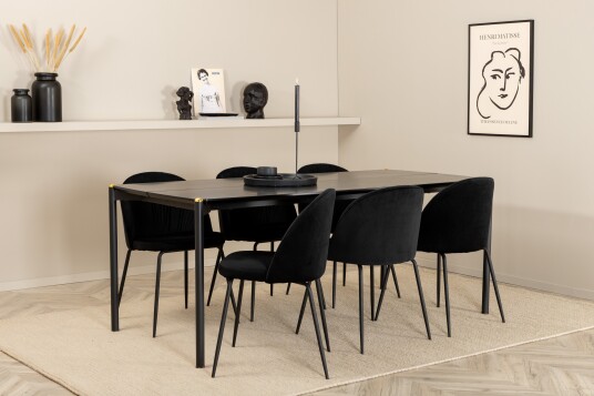 Venture Home Pelle Spisegruppe 190 cm Rektangulær med 6 Wrinkles stoler Sort