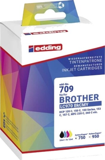 Edding Edd-709, Sort, Cyan, Fiolblå, Gult, 23 Ml, 12 Ml, 4 Stykker, 750 Sider, Enkeltpakke