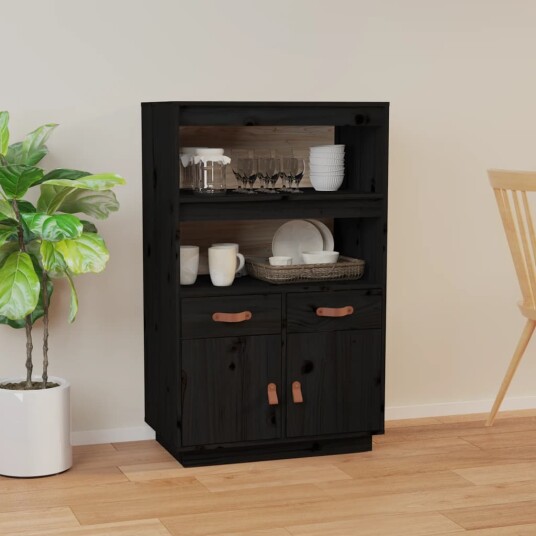 vidaXL Highboard svart 67x40x108,5 cm heltre furu