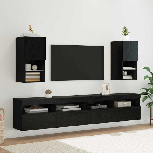 Vegghengte TV skap 2 pcs Svart Eik 30,5 x 30 x 60 cm Vegghengte TV skap 2 pcs Svart Eik 30,5 x 30 x 60 cm