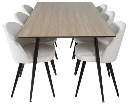 Venture Design Silar & Velvet spisegruppe Natur/beige 6 st stoler & bord 180 x 90 cm