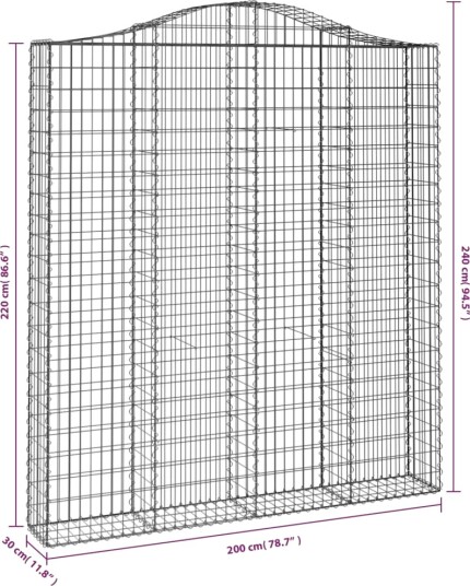 vidaXL Gabionkurv buet 200x30x220/240 cm galvanisert jern