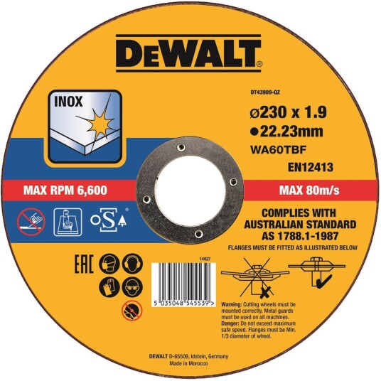 Dewalt 230mm Kappeskive for Rustfritt Stål, 1,9mm Tykkelse, Type 41