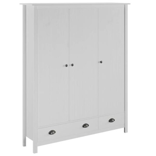 Garderobeskap 3 dører Hill Range hvit 127x50x170 cm heltre furu