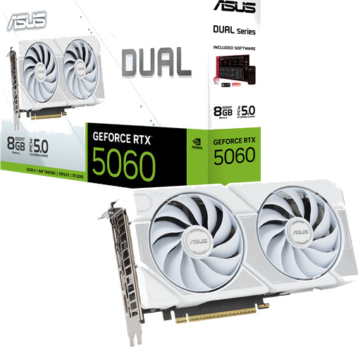 ASUS GeForce RTX 5060 DUAL White 8GB GDDR7 RAM Grafikkort ASUS GeForce RTX 5060 DUAL White 8GB GDDR7 RAM Grafikkort