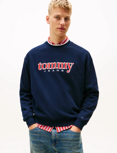 Tommy Jeans Tjm 90S Texture Graphic Crew   Navy   XL