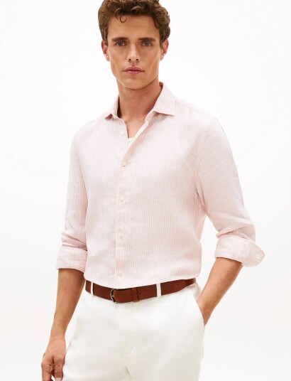 Tommy Hilfiger Dc Linen Stripe Shirt Pink L Tommy Hilfiger Dc Linen Stripe Shirt Pink L