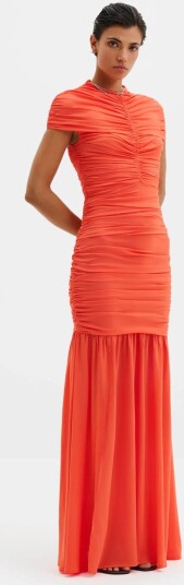 Malina Loana Draped Chiffon Maxi Dress   Coral   40