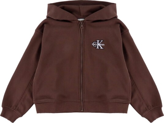 Calvin Klein Terry Monologo Zip Up Hoodie Brown 152 Calvin Klein Terry Monologo Zip Up Hoodie Brown 152