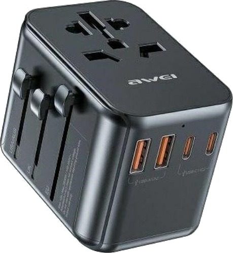 Awei 35W 4-i-1 Gan Reiselader med 2X USB + 3X USB-C Svart