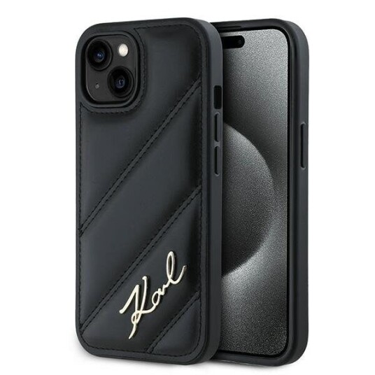 Karl Lagerfeld Klhcp15mpqdsmgk Iphone 15 Plus / 14 Plus 6.7" Black/Black Hardcase Diagonal Quilted Script