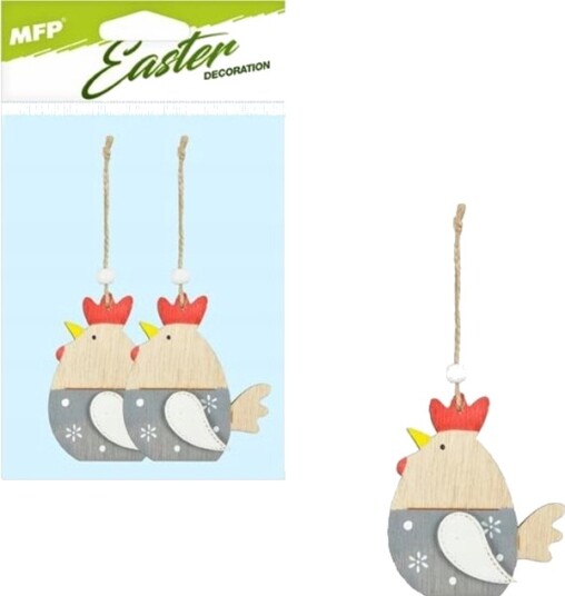Julepynt Mfp Papir Høne Anheng 2 Stk/9Cm Grå Tre 2221613