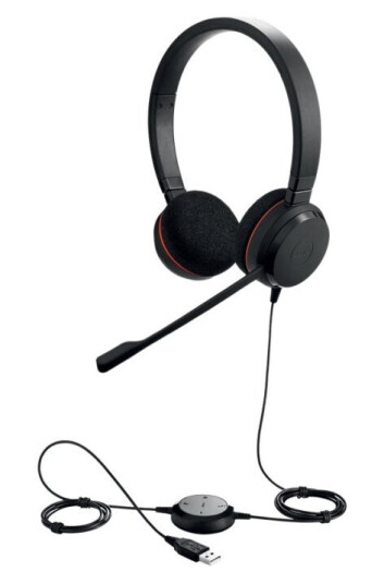 Hodetelefoner Jabra Evolve 20 Ms Stereo Usb Med Bue På Hodet Støyreduksjon Usb-Tilkobling Med Mute-Knapp Og Volumkontroll På Kabelen