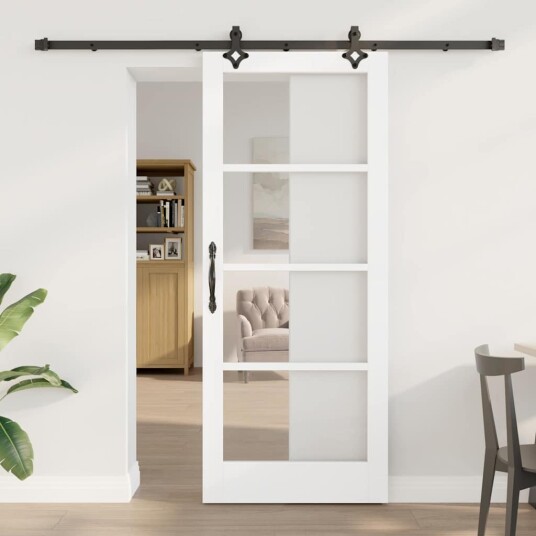 vidaXL glidende dør med hardware-sett Hvit 83x202 cm Solid treverk