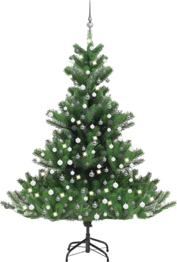vidaXL Nordmann kunstig juletre med LED og kulesett gran grønn 210 cm