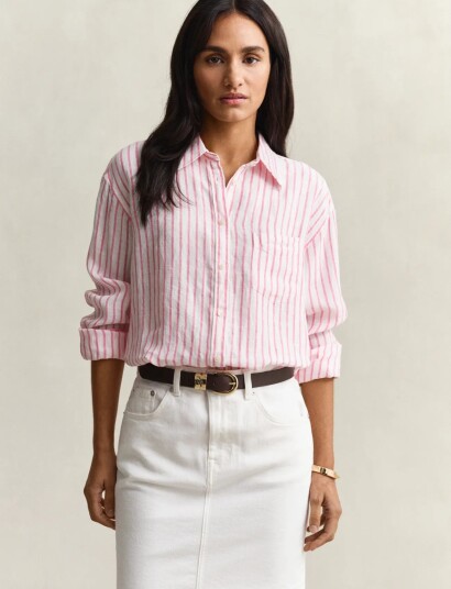 GANT Rel Striped Linen Ls Shirt Pink 42 GANT Rel Striped Linen Ls Shirt Pink 42