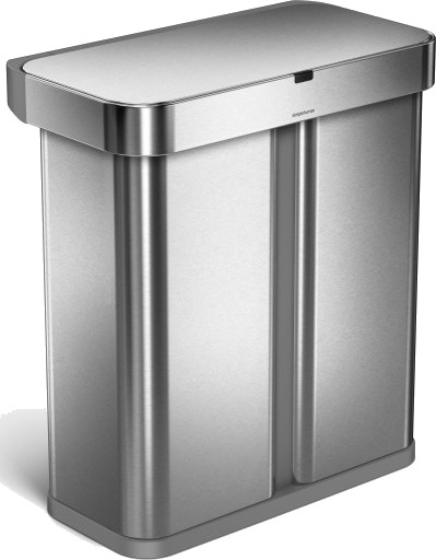 Rektangulær sensorbøtte 58 l dobbel beholder børstet stål brushed steel 58L