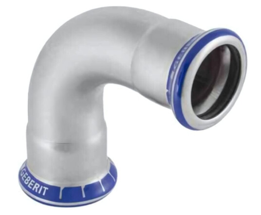 Geberit 108mm Syrefast 90° Bøy med 2 Muffer Pressfitting