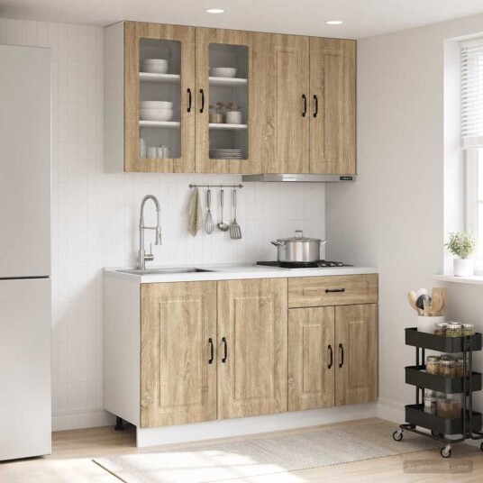 vidaXL Kjøkken enhet KALMAR 4 pcs Sonoma eik Konstruert tre
