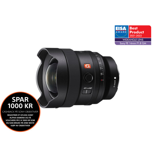 Sony FE 14mm f/1.8 GM Vidvinkelobjektiv for E-fatning - Fullformat Sony FE 14mm f/1.8 GM Vidvinkelobjektiv for E-fatning - Fullformat
