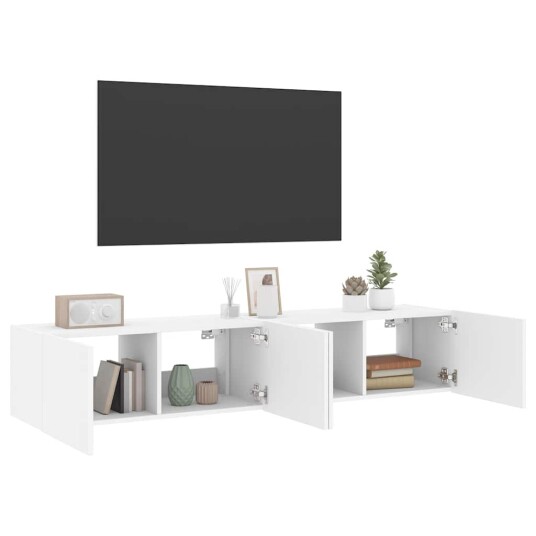 vidaXL Vegghengte TV-benker med LED 2 stk hvit 80x35x31 cm 8721012258662
