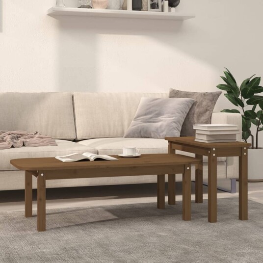 vidaXL Salongbord 2 stk honningbrun heltre furu