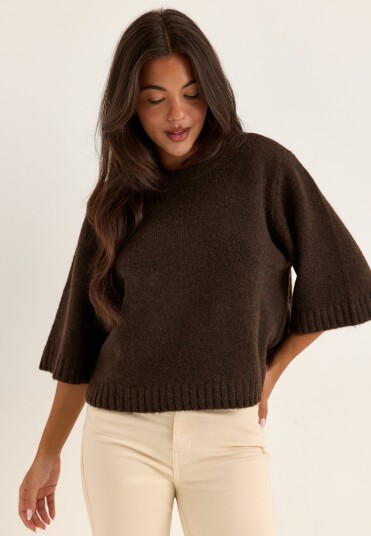 Bubbleroom Knitted Wool Blend Short Sleeve Sweater