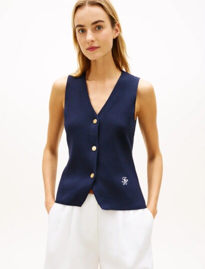 Tommy Hilfiger Co Full Needle Slim Vest Navy XL Tommy Hilfiger Co Full Needle Slim Vest Navy XL