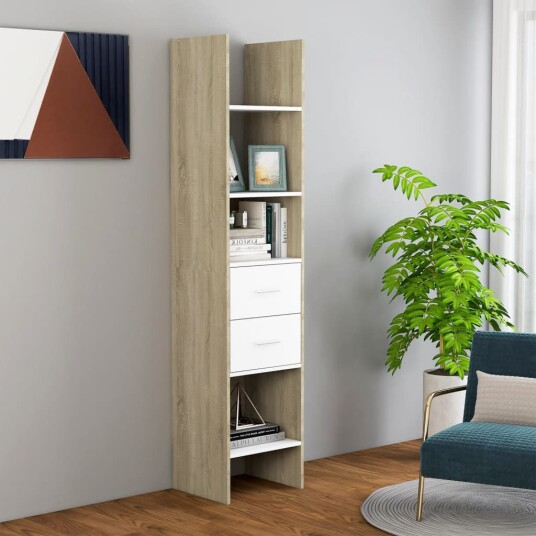 Bokhylle hvit og sonoma eik 40x35x180 cm konstruert tre 8720286352762