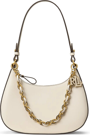 Lauren Ralph Lauren Leather Medium Marcy Zip Shoulder Bag Cream ONE SIZE