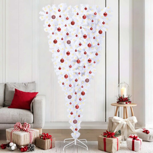 Kunstig juletre med 300 LED med stativ Hvit 210 cm PVC og Stål