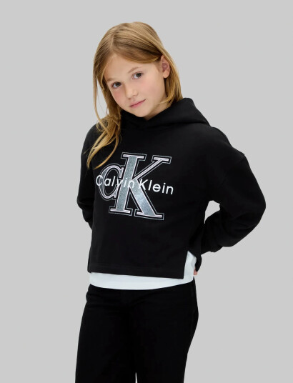 Calvin Klein Festive Graphic Fleece Hoodie Black 170