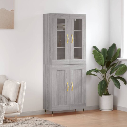 Highboard grå sonoma 69,5x34x180 cm konstruert tre