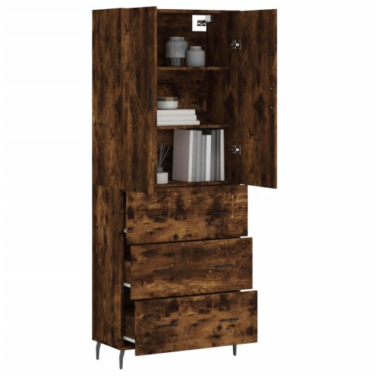Highboard røkt eik 69,5x34x180 cm konstruert tre