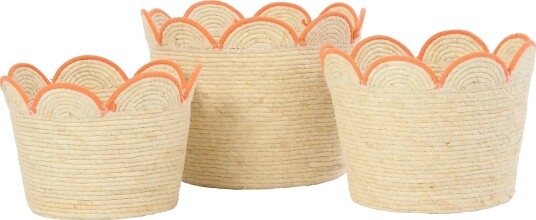 J Line Set Of 3 Basket Flower Corn Husk Natural/Orange Beige One Size