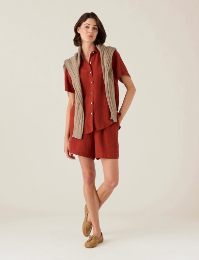 Lexington Clothing Casual Short Sleeve Linen Shirt Red XL