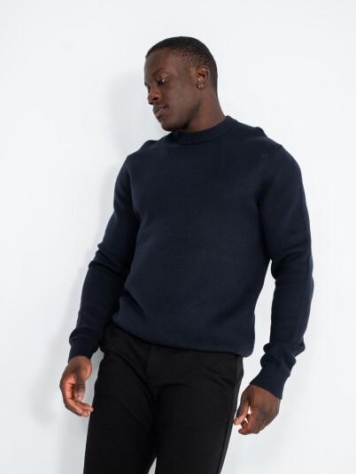 Selected Homme Dane Long Sleeve Knit Structure Crew Neck Blå S
