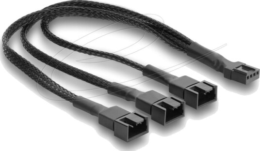 Delock Viftekabelsplitter 1 X 4-Pinners Pwm Hunn Til Hann + 2 X 4-Pinners 3 Pinner Opptatt Hann Med Flettet Kappe