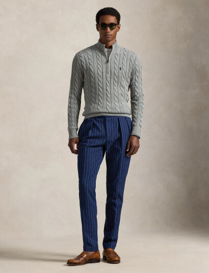 Polo Ralph Lauren Cable-Knit Cotton Quarter-Zip Sweater - Grey - XL