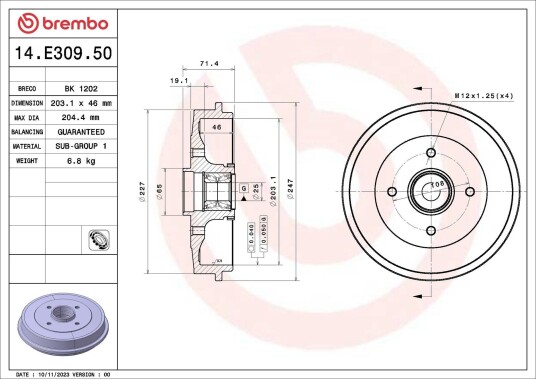 Bremsetrommel BREMBO 14.E309.50