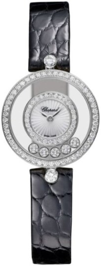 Chopard Dameklokke 203957 1214 Happy Diamonds Hvit/Lær Ø25.8 mm