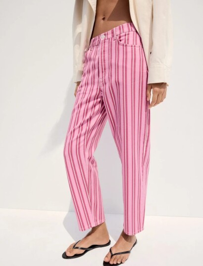 Mango Straight Fit Striped Jeans Pink 44